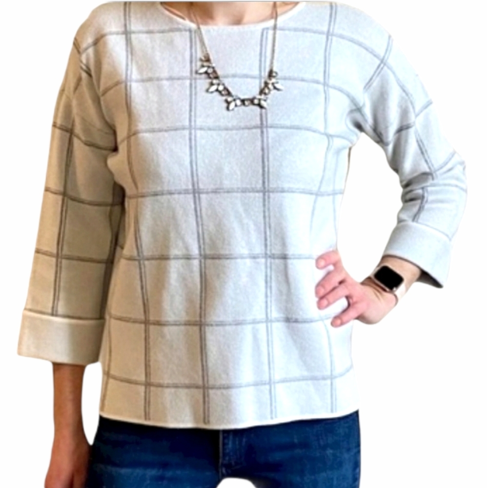 Tahari Crew Neck Windowpane Sweater EUC sz XL